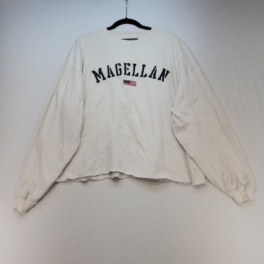 Gear For Sports Sweatshirt Women XL White Magellan Raw Hem Cropped USA Flag